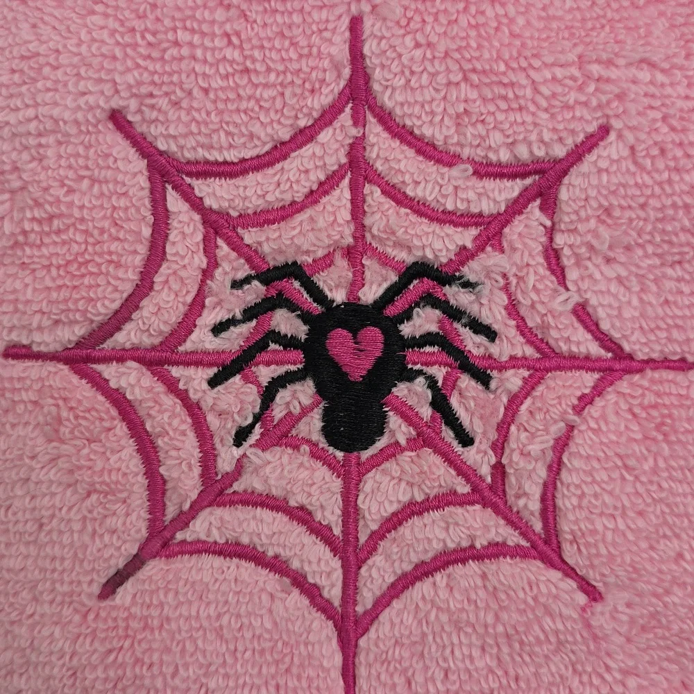 Betsey Johnson Pink Halloween Hand Towel Set Spider Web Heart Hot Pink NWT